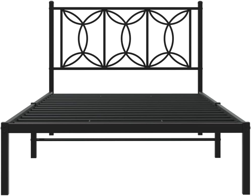 Metal Bed Frame with Headboard Black Steel Platform Base 39.4'x78.7' Queen/Twin Size Sturdy Bedframe for Bedroom Furniture Underbed Storage Space