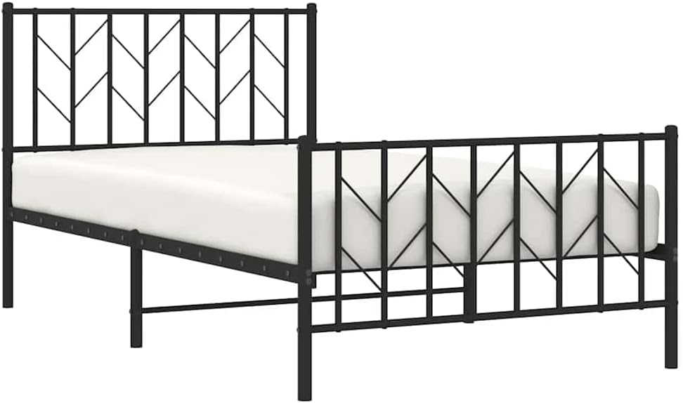 Steel Bed Frame with Footboard Black Queen Size 39.4'x78.7' Sturdy Metal Platform Bed Base with Underbed Storage Space for Bedroom Furniture
