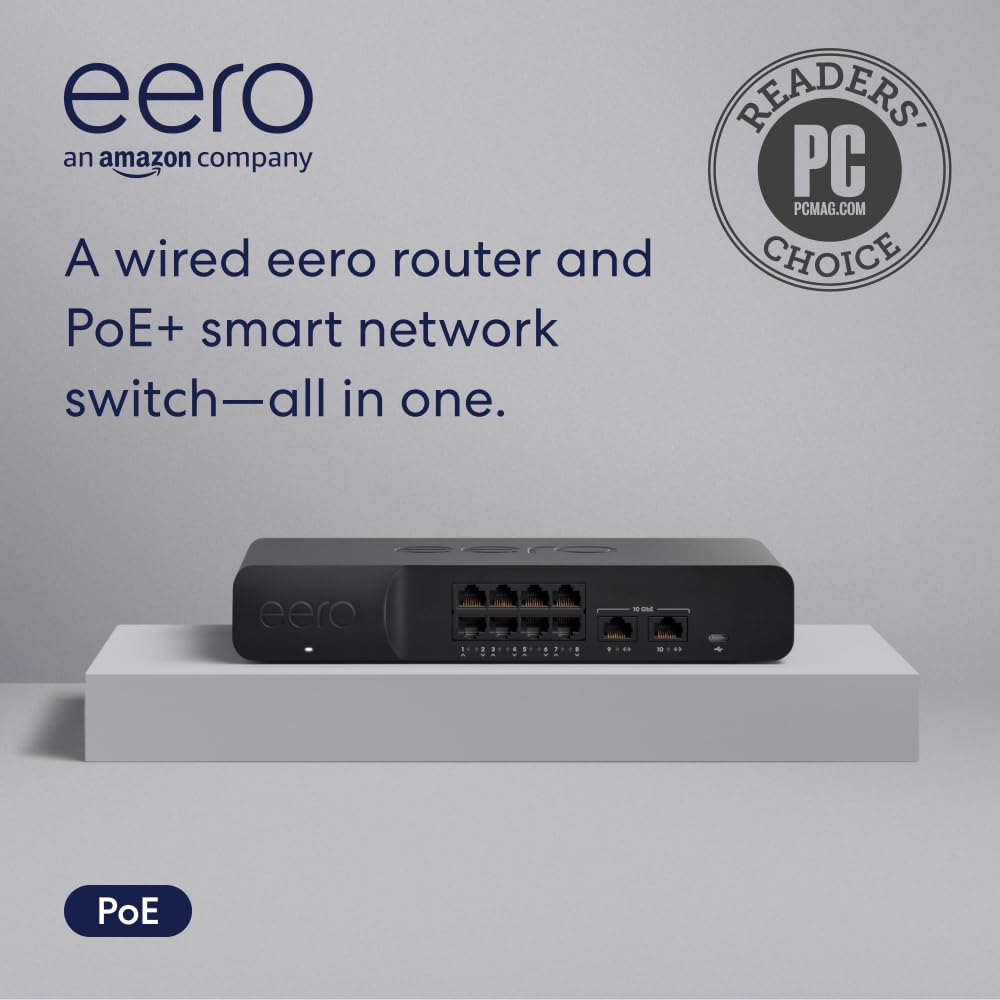 Amazon eero PoE Gateway - 10-port eero router and PoE switch (Two 10 GbE ports, eight 2.5 GbE PoE ports)
