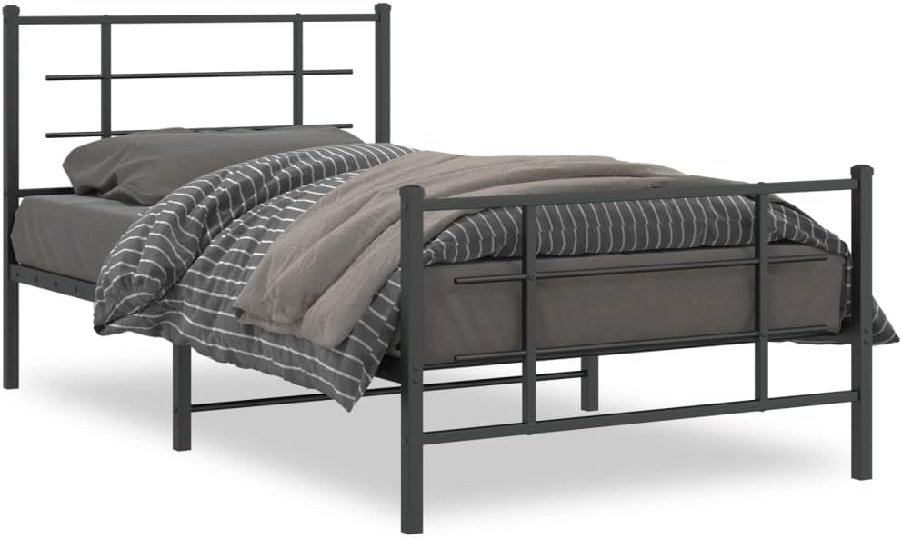 Metal Bed Frame with Footboard Black Twin Size Platform Bed Frame Sturdy Steel Construction Underbed Storage Space for Bedroom, Guest Room