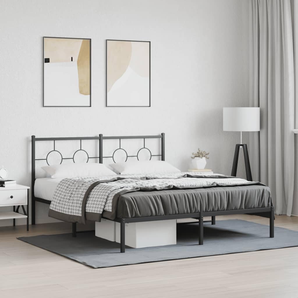 Black Steel King Size Industrial Bed Frame 59x79 in with Headboard, Sturdy Metal Construction for Bedroom, Durable Powder-Coated Finish, Includes Practical Storage Options