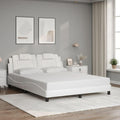 Queen Upholstered Bed Frame White Faux Leather 59.8'x79.9' with Headboard and Wave Design Platform Style for Modern Bedroom Furniture