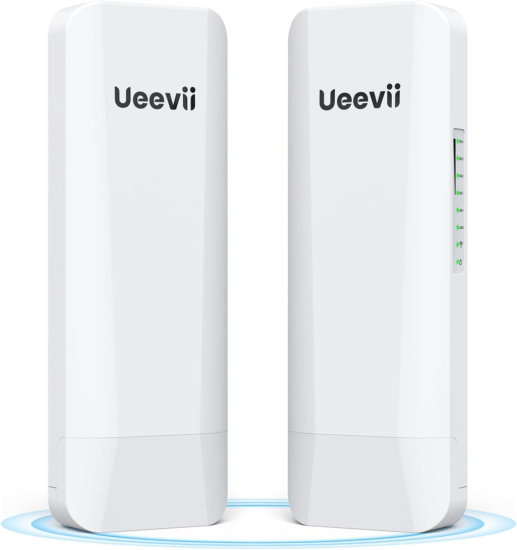 Wireless Bridge Point to Point Outdoor: Ueevii 5.8GHz Dual 100Mbps WiFi Bridge, 2KM Range CPE for Network Extend, PoE Adapter, IP65 Weatherproof, CPE453 for Starlink Garage Barn Shop