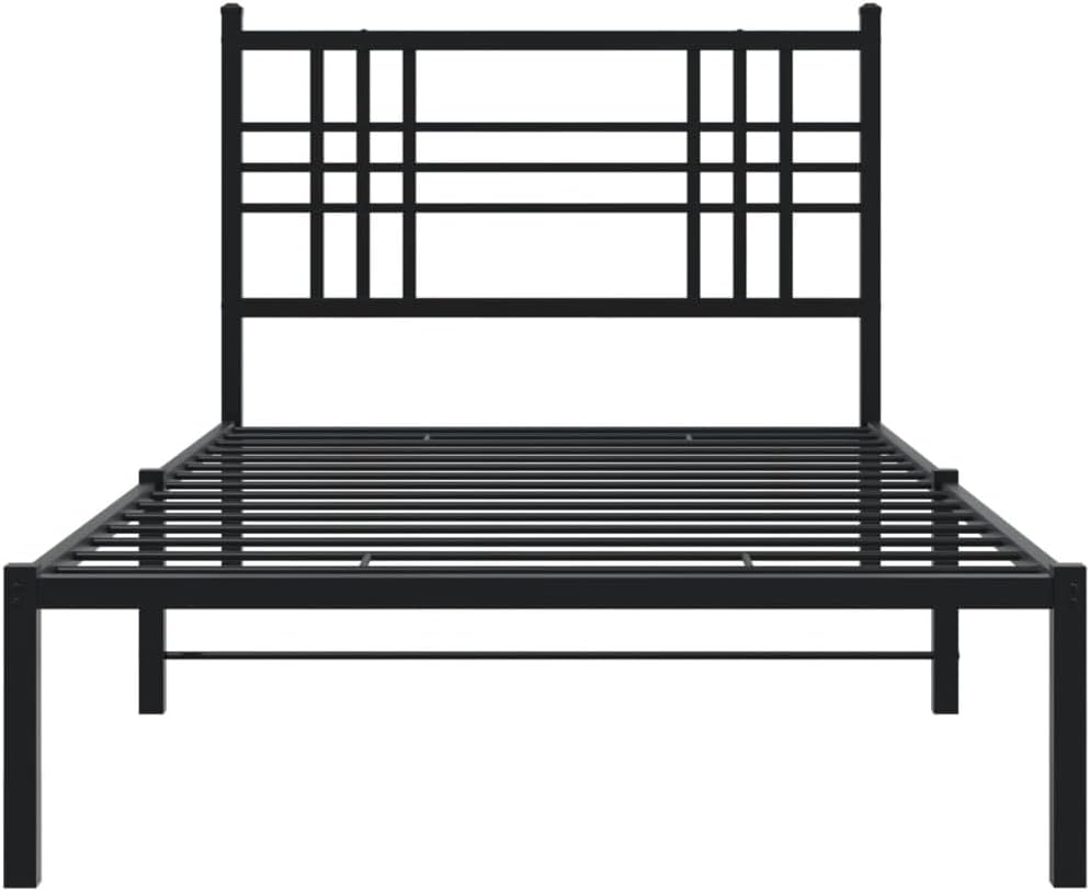 Metal Bed Frame with Headboard Black 39.4'x78.7' Steel Platform Bed Frame Sturdy Bedframe for Bedroom Furniture with Underbed Storage Space