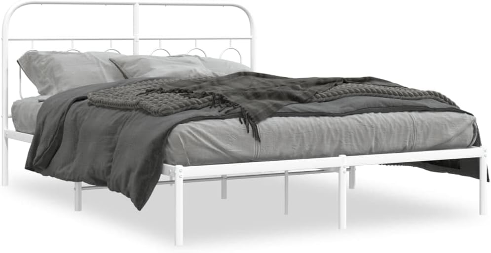 White Steel King Metal Bed Frame Rectangular Modern Design with Under-Bed Storage and Smooth Matte Finish for Bedroom
