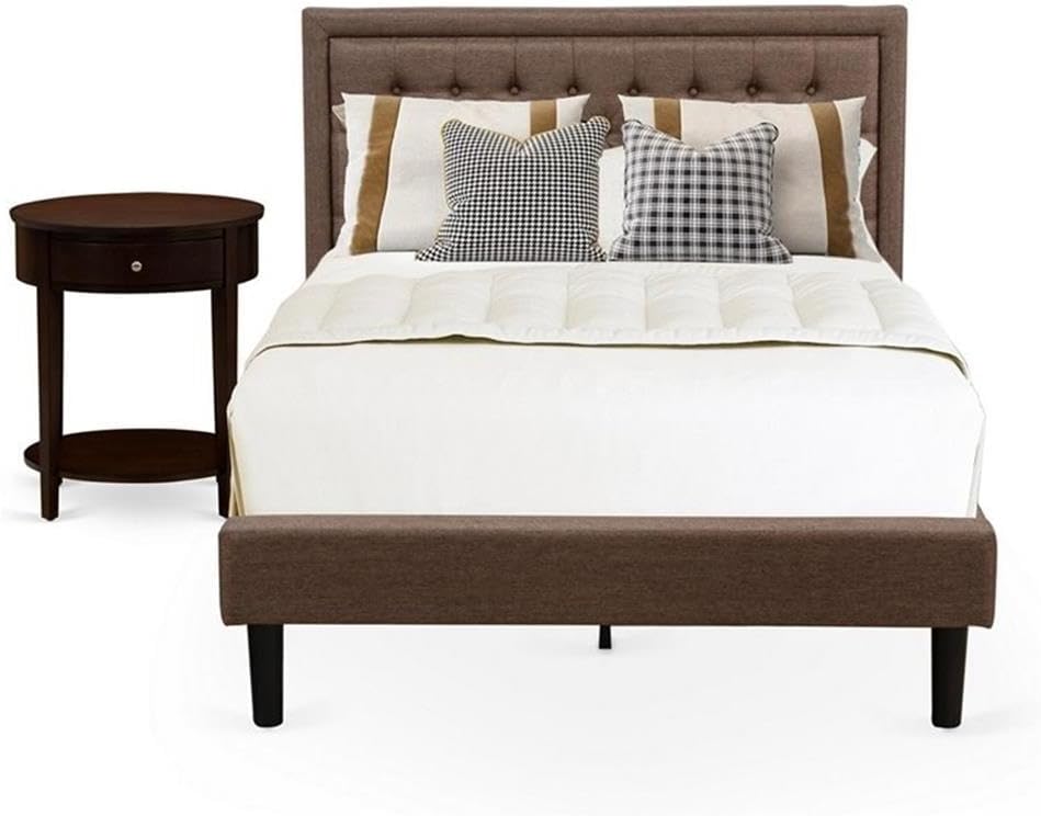 East West Furniture KD18F-1HI0M 2 Piece Wooden Bedroom Set - 1 Modern Bed Frame Brown Linen Fabric Padded and Button Tufted Headboard with 1 Nightstand Bedroom - Antique Mahogany Finish Nightstand