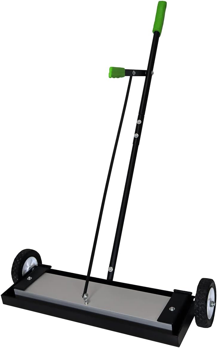 Grip 24' Magnetic Sweeper With Wheels With Lever Release - 30 lb Capacity - Easy Cleanup of Workshop, Garage, Construction