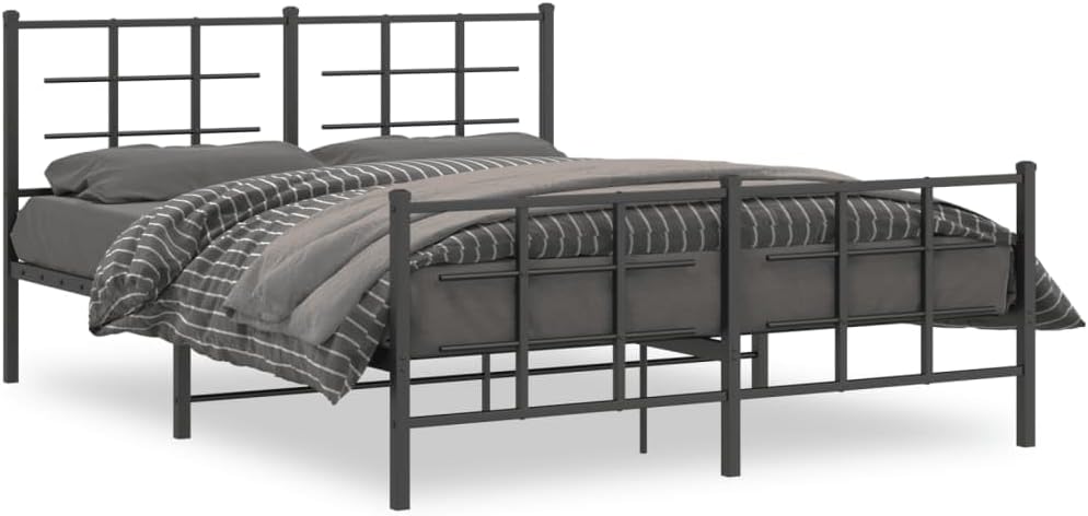 Metal Bed Frame with Footboard Queen Size Steel Platform Bed Frame Black Sturdy Construction Underbed Storage Space for Bedroom Guest Room