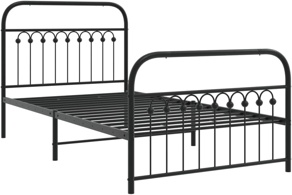 Metal Bed Frame with Footboard Black Steel Platform Bed Frame 39.4'x78.7' Heavy Duty Bedframe Underbed Storage Space for Bedroom Furniture