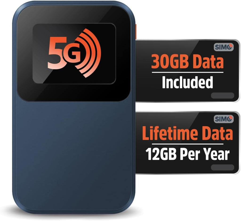 Solis Edge 5G Hotspot Device, Bundle Includes Lifetime Data (12GB Per Year) and 30GB Global Data, WiFi in 140+ Countries, Access 300+ Mobile Carriers, Portable Internet by SIMO
