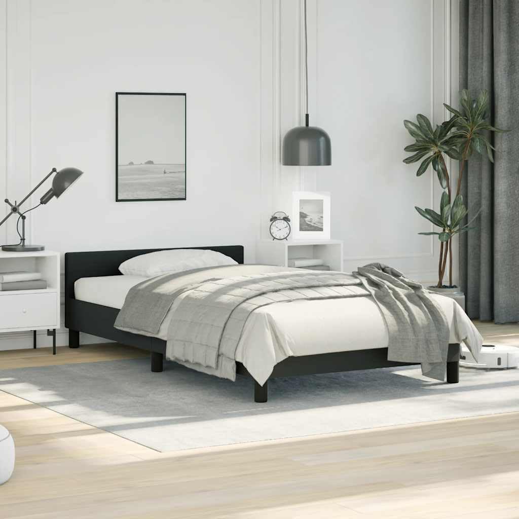 Twin Bed Frame with Headboard Black Faux Leather Platform Bed Frame No Box Spring Needed Durable Low Maintenance Modern Bedroom Furniture