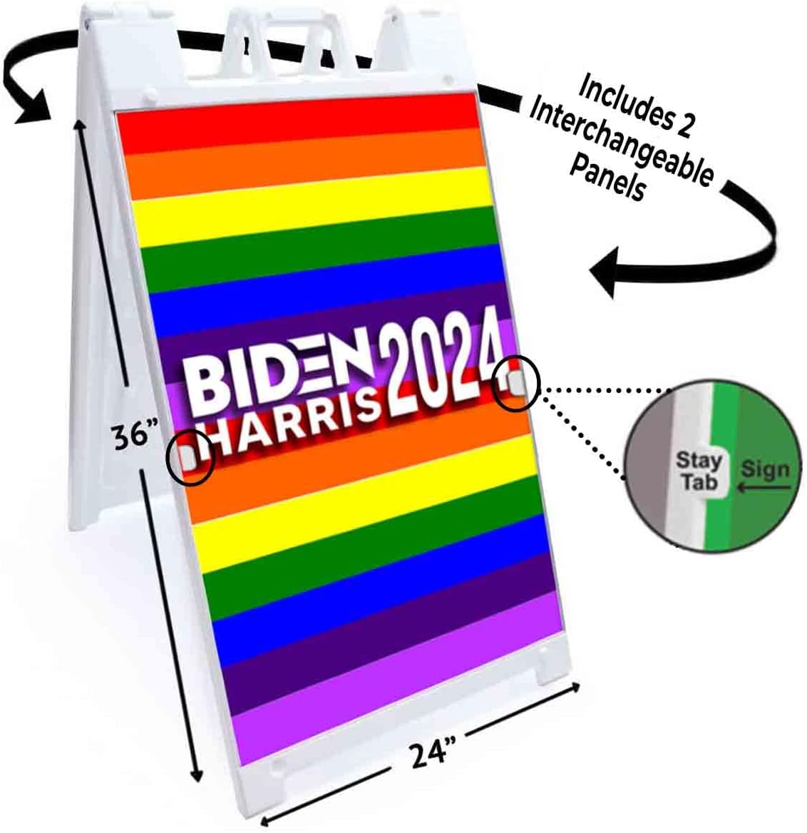 Biden Harris 2024 (24' X 36') Deluxe A-Frame Signicade, Includes 2 Removable Panels & Stand | Election, Political, Democrat, Vote