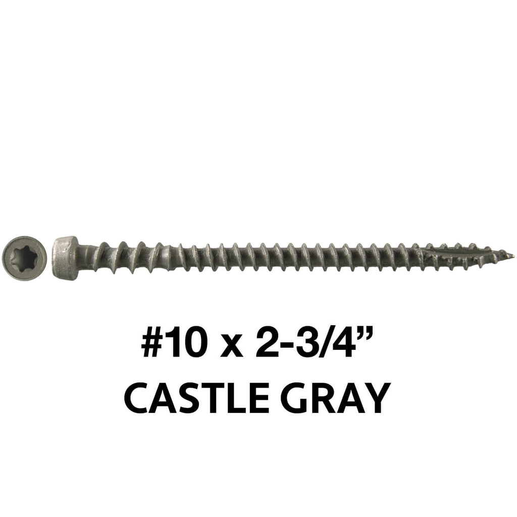 Jake Sales #10 x 2-3/4' Castle Gray Colored Composite Decking Wood Screw with Torx/Star Drive Head - Decking Exterior Coated - AQC Lumber Compatible Full Box ~ Screws