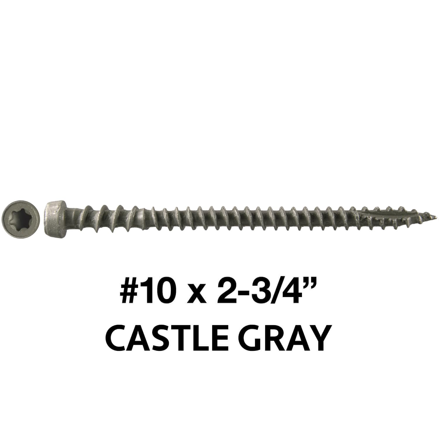 Jake Sales #10 x 2-3/4' Castle Gray Colored Composite Decking Wood Screw with Torx/Star Drive Head - Decking Exterior Coated - AQC Lumber Compatible Full Box ~ Screws