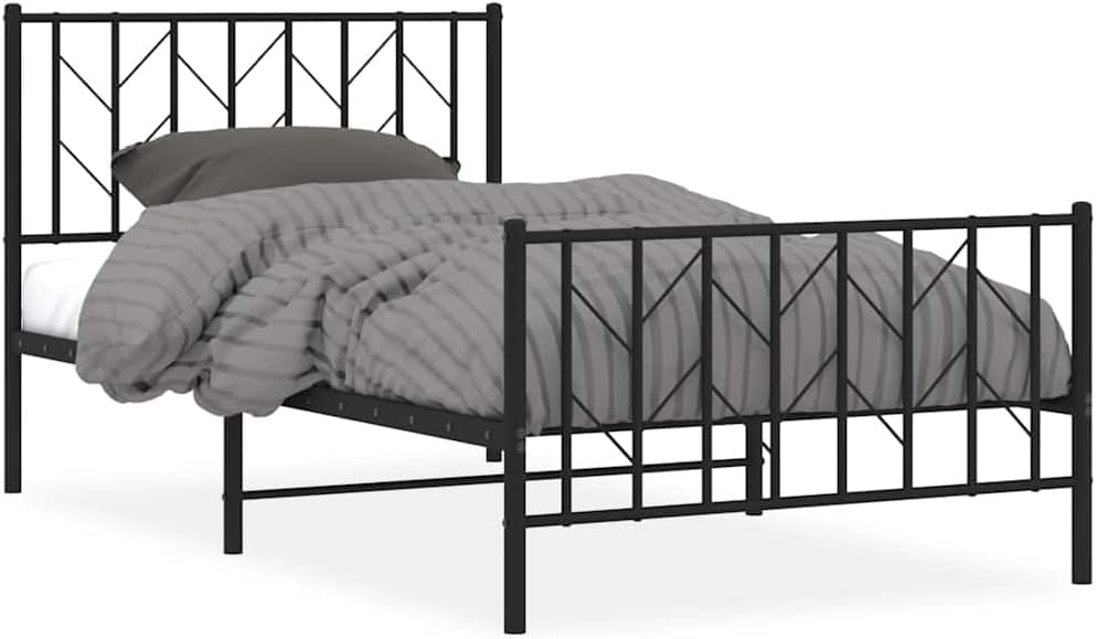 Steel Bed Frame with Footboard Black Queen Size 39.4'x78.7' Sturdy Metal Platform Bed Base with Underbed Storage Space for Bedroom Furniture