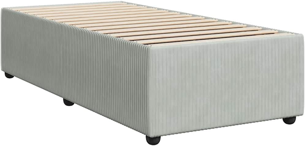 Twin Upholstered Bed Frame Light Grey Velvet Modern Platform Bed with Sturdy Wood Support Breathable Fabric for Bedroom