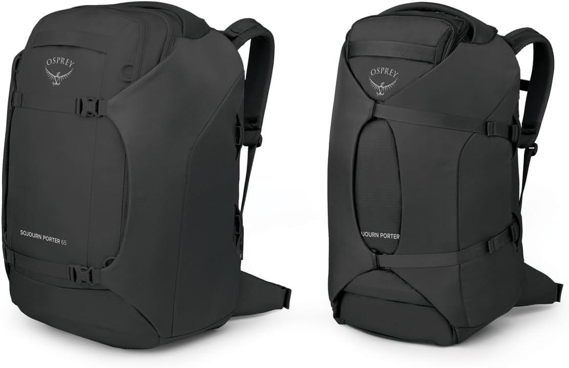 Osprey Sojourn Porter 65L Travel Backpack - Carry-On Compliant Luggage with StraightJacket Compression and Padded Laptop Sleeve - Durable Pack for International or Urban Travel Black