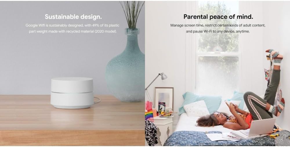 Google WiFi - AC1200 - Mesh WiFi System - WiFi Router - 4500 Sq Ft Coverage - Non-Retail Packaging - 3 Pack - Snow