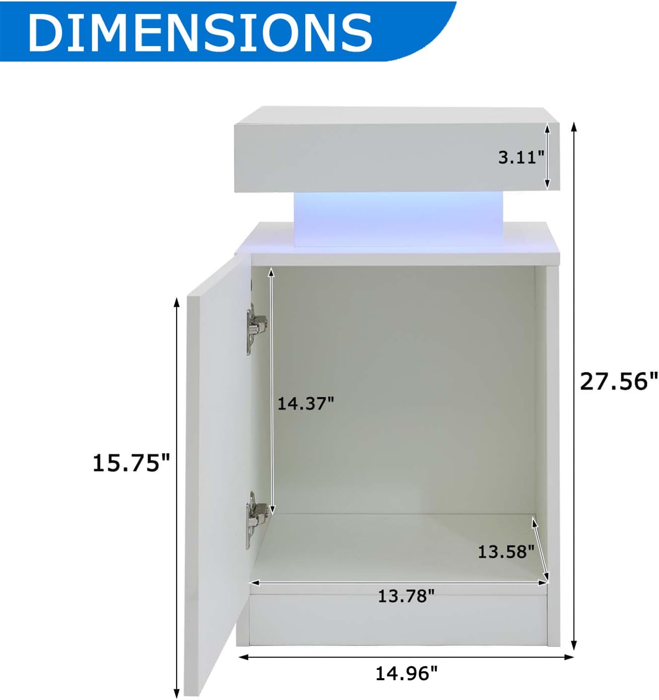 Nightstand with LED Lights Set of 2, 2 Pieces Bedside Tables with Storage Cabinet, Modern End Tables for Bedroom, White