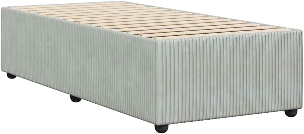 Twin Upholstered Bed Frame Light Grey Velvet Modern Platform Bed with Sturdy Wood Support Breathable Fabric for Bedroom