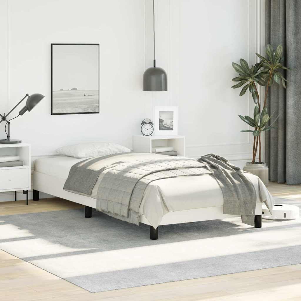 Twin Bed Frame White 39.4'x74.8' Platform Bed Frame with Faux Leather Upholstery No Box Spring Needed Sturdy Wood Slat Base for Bedroom Furniture