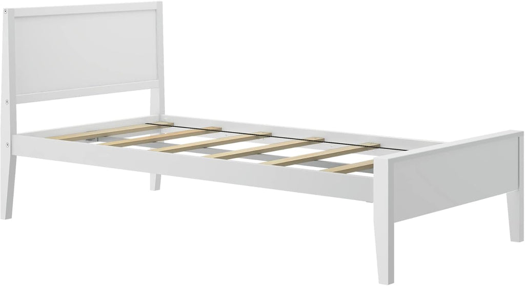 Max & Lily Twin Bed Frame with Panel Headboard, Solid Wood, White