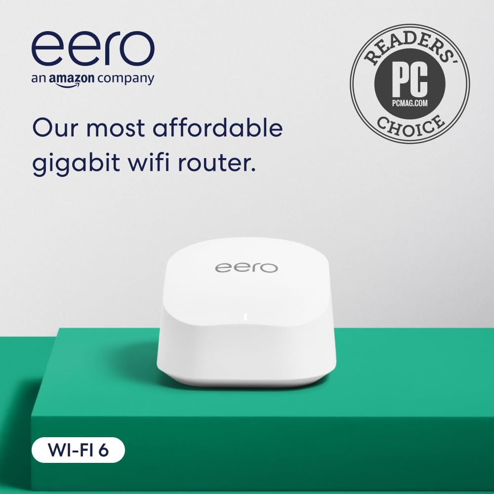 Like-New Amazon eero 6+ mesh wifi router - Supports internet plans up to a Gigabit, Coverage up to 1,500 sq. ft., Connect 75+ devices, 1-pack