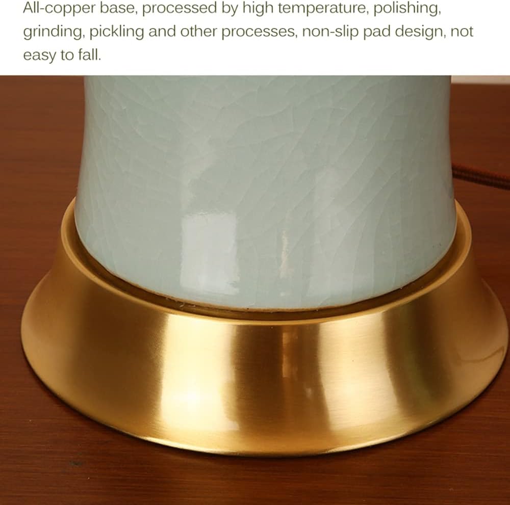 French Country Ceramic Table Lamp Bedside Desk Nightstand Lamp with Fabric Shade Vintage Vase Reading Lamp for Bedroom Living Room Office College Bookcase