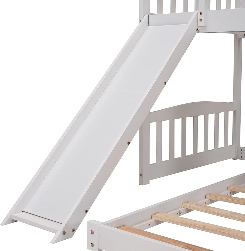 Twin Over Twin Bunk Beds with Slide and Storage Steps, Bunk Bed for Kids Toddlers, Playhouse Farmhouse Roof Guardrail Ladder 2 Drawers, for Girls/Boys, No Spring Box Required (White+Storage Steps)