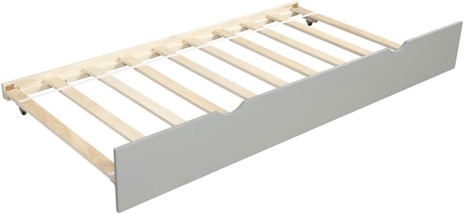 Twin Daybed with Trundle Frame Set in White, Solid Pine Wood Construction for Kids Room or Guest Bedroom (Gray + Pine + Bedroom)