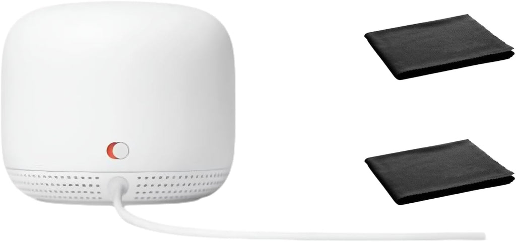 Google Nest WiFi Mesh Router (AC2200) with 2 Points, Google Assistant Built-in, 3-Pack, Snow – Whole Home Coverage up to 5400 Sq Ft, Multiple 4K Streams, Handles 200 Devices, W/ 2X Microfiber Cloths