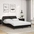 Full Size Platform Bed Frame with Headboard Black Faux Leather Upholstered Modern Waved Design Sturdy Support for Bedroom Furniture