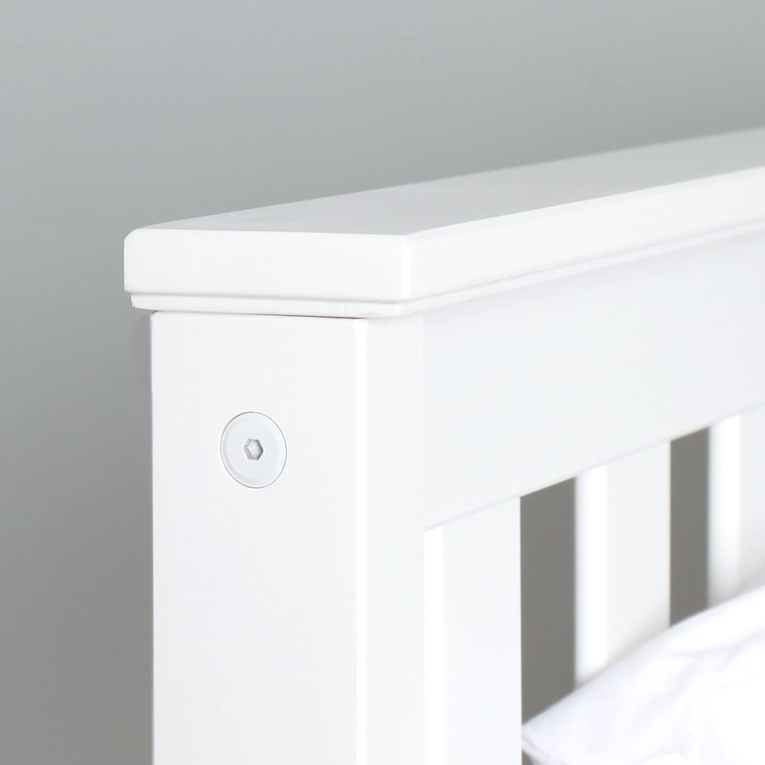 Max & Lily Full Size Bed Frame with Slatted Headboard, Solid Wood Platform Bed for Kids, No Box Spring Needed, Easy Assembly, White