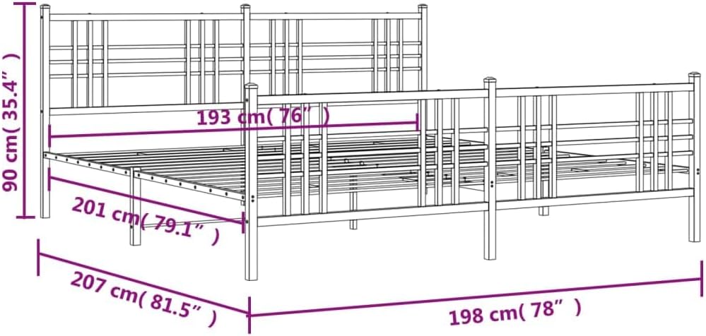 White Steel Double Bed Frame Rectangular Heavy-Duty Metal Platform with Breathable Design, Sturdy Construction and Versatile Style, 78.0 in x 81.5 in x 35.4 in Dimensions