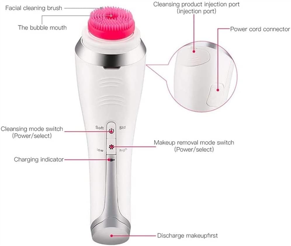 Facial Cleansing Brush, Waterproof Electric Face Cleansing Brush Device for Deep Cleaning, Gentle Exfoliating, Massaging, Rechargeable Silicone Skin Wash Machine (White)