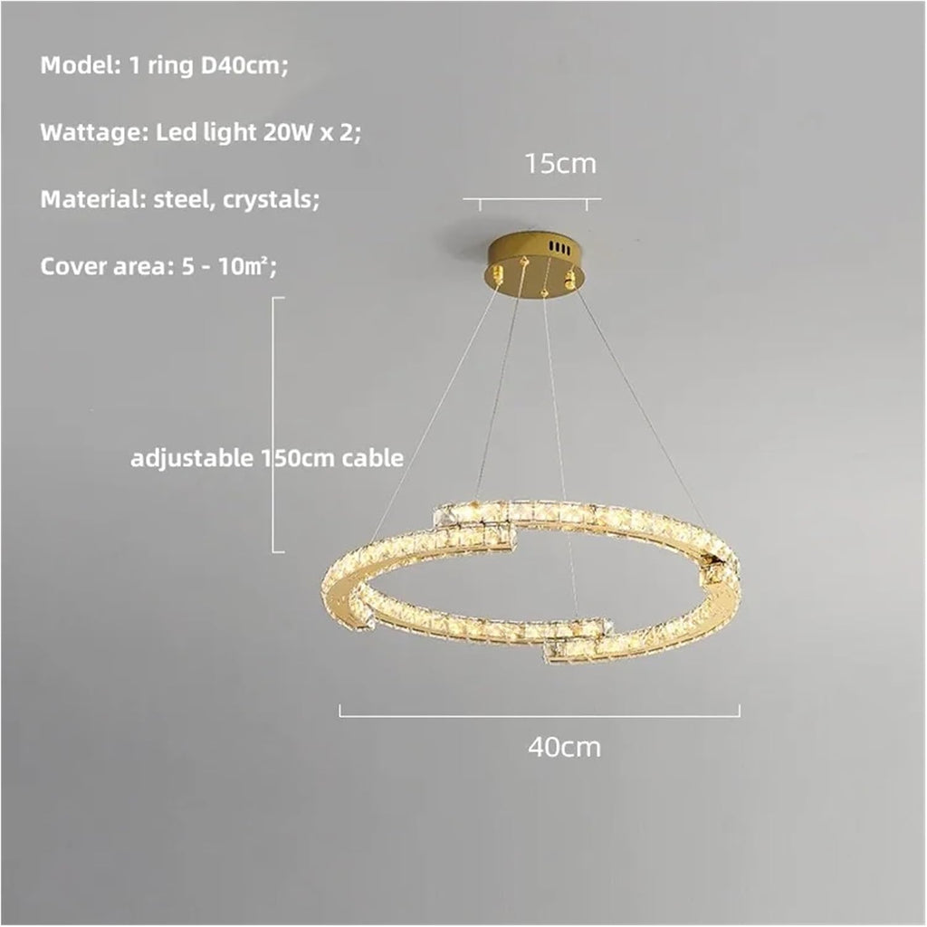 Modern Chandelier, Modern Lustre Crystals Led Pendant Lights Luxury Foyer Hanging Chandelier Light Home Steel Circle Luminarias Lamp Fixtures(1 Ring D40cm,Neutral Light)
