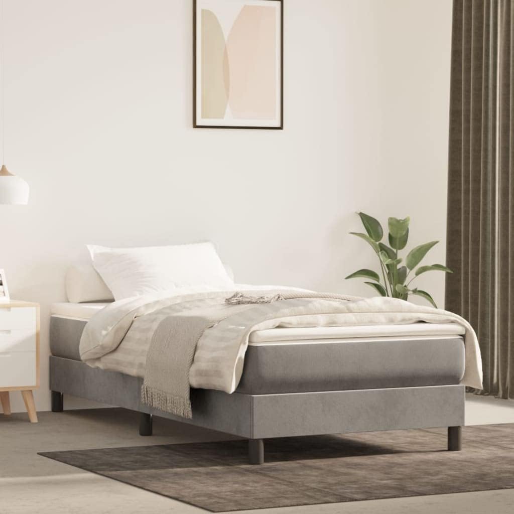 Twin XL Bed Frame Light Gray Velvet Upholstered Platform Bed Frame Modern Minimalist Design for Bedroom Sturdy Construction