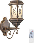 Solar Wall Sconce Lamp Exterior Wall Lantern LED Outdoor Coach Light, Retro Glass Wall Mount Porch Lighting with Remote Control, Garden Patio Wall Lanterns