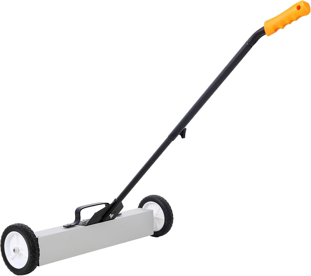 24' Heavy Duty Rolling Magnetic Sweeper, 30LBs Capacity Push Type Magnet for Nails Screws and Metal with Quick Release and Adjustable Handle Large 7' Wheels for Garage Yard Construction