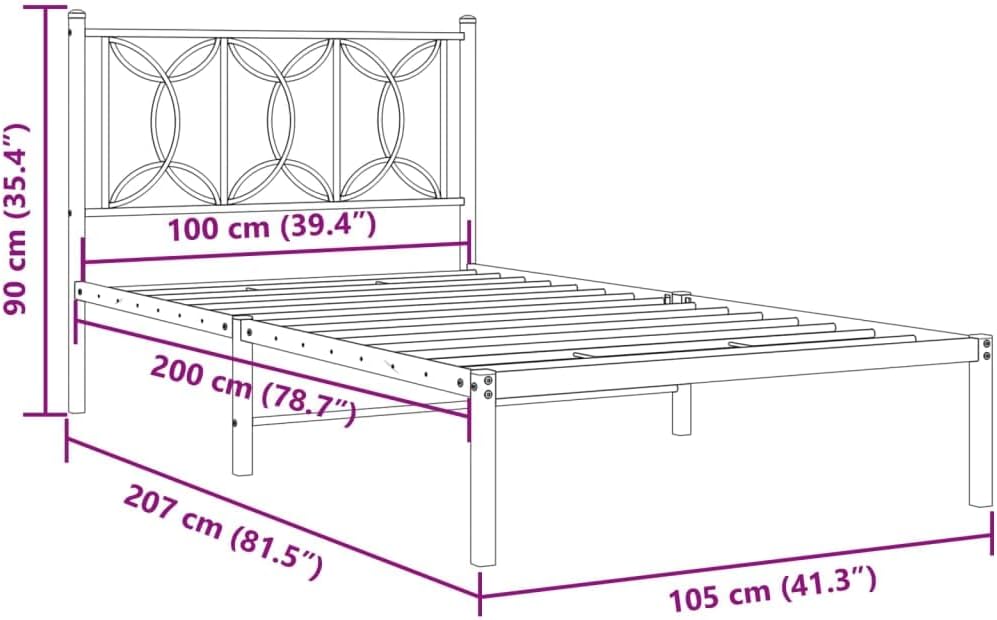 Twin Size Metal Bed Frame with Headboard White Sturdy Steel Platform Bedframe Underbed Storage Space 39.4'x78.7' for Bedroom Guest Room