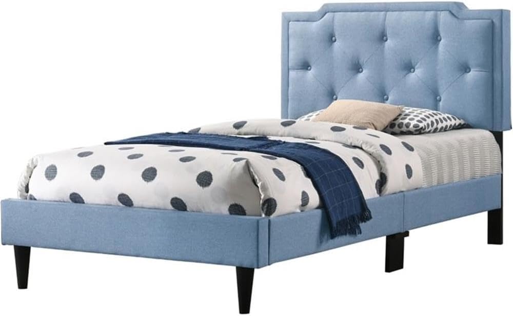 Glory Furniture Deb Fabric Upholstered Twin Bed in Blue