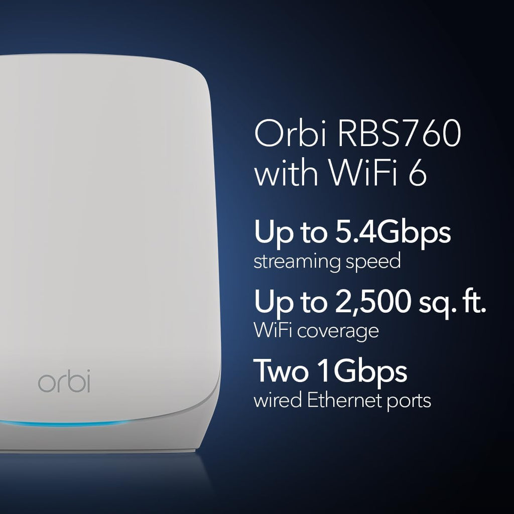 NETGEAR Orbi Whole Home Tri-Band Mesh WiFi 6 Add-on Satellite (RBS760) – Works with Your Orbi WiFi 6 System - Adds Coverage up to 2,500 sq. ft. - AX5400 up to 5.4Gbps (Renewed)