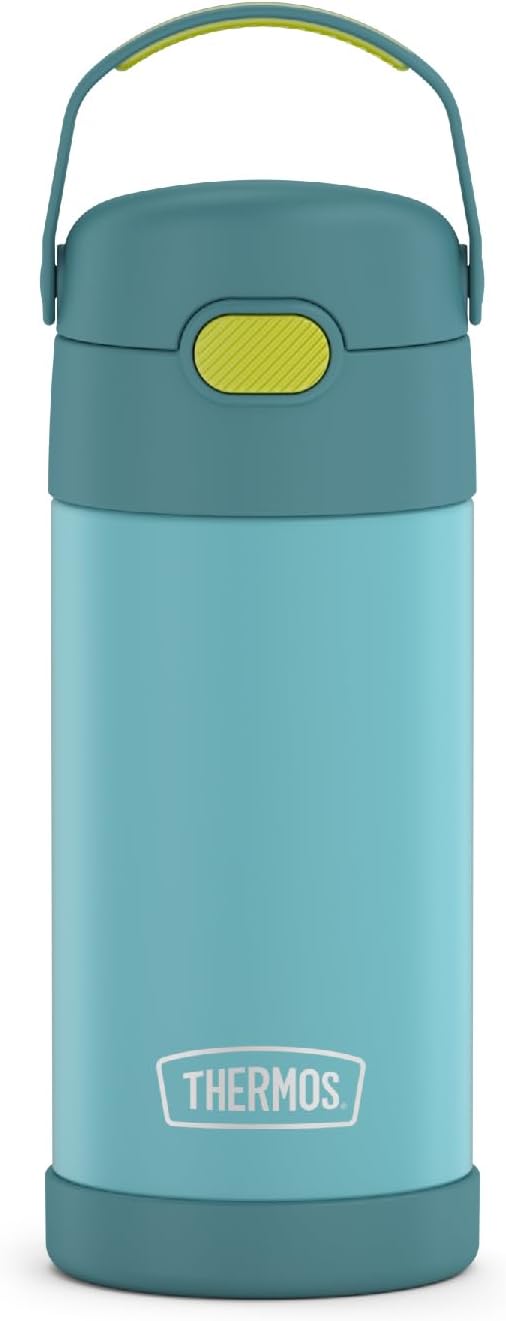 THERMOS FUNTAINER Water Bottle with Straw - 12 Ounce - Kids Stainless Steel Vacuum Insulated Water Bottle with Lid,Blue/Green,(Pack of 6)