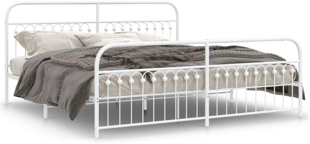 White Steel Bed Frame 76 x 80 Inches with Ample Storage, Breathable Material for Enhanced Airflow, Sturdy Metal Construction and Freestanding Design