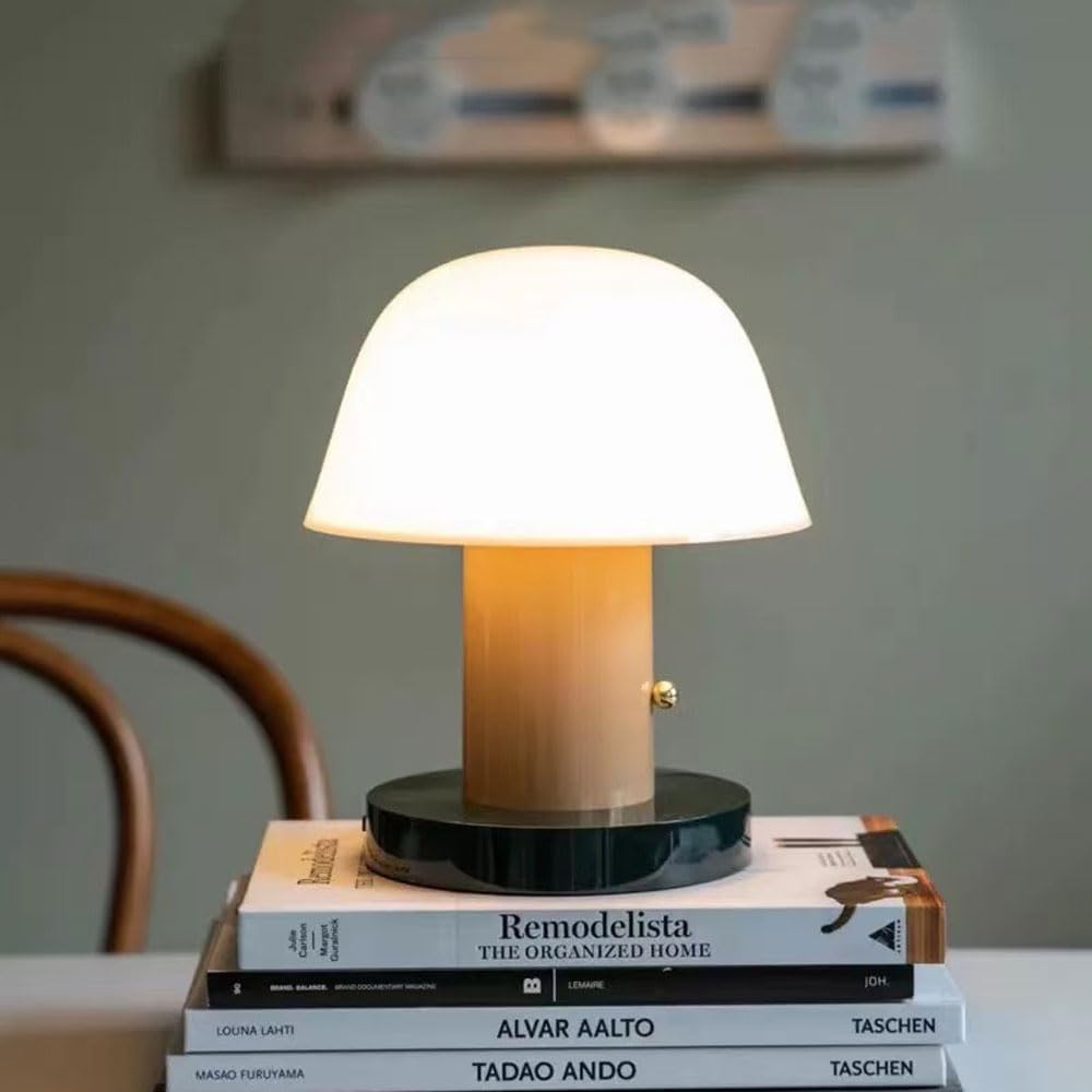 Scandinavian Vintage Bedroom Bedside StudyDesk Light Creative Warm Portable Touch Dimming Rechargeable Mushroom Shape Desk Lamp Boys Girls Room Table Lamp School Library Dormitory Lighting Fixture