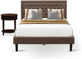 East West Furniture KD18Q-1HI0M 2 Piece Queen Size Bed Set - 1 Queen Bed Frame Brown Linen Fabric Padded and Button Tufted Headboard with 1 Night Stands - Antique Mahogany Finish Nightstand