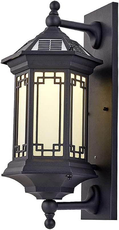 Solar Wall Lanterns Outdoor Waterproof Wall Light, Exterior Wall Mount Porch Light, Aluminum Black Wall Sconce with Frosted Glass Shade for Entryway Porch Front Door