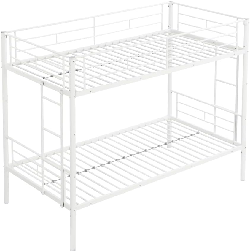 BUNK Bed Pink Twin Over Twin (White + Metal)
