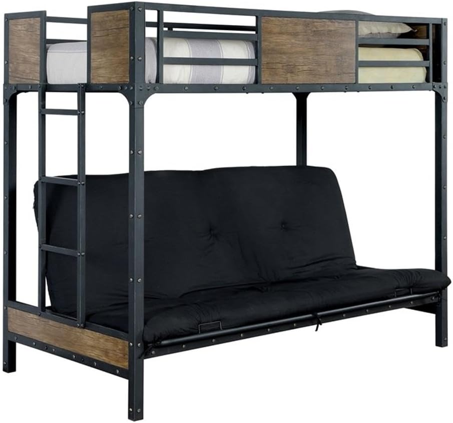 Furniture of America Baron Metal Twin Over Futon Bunk Bed in Black