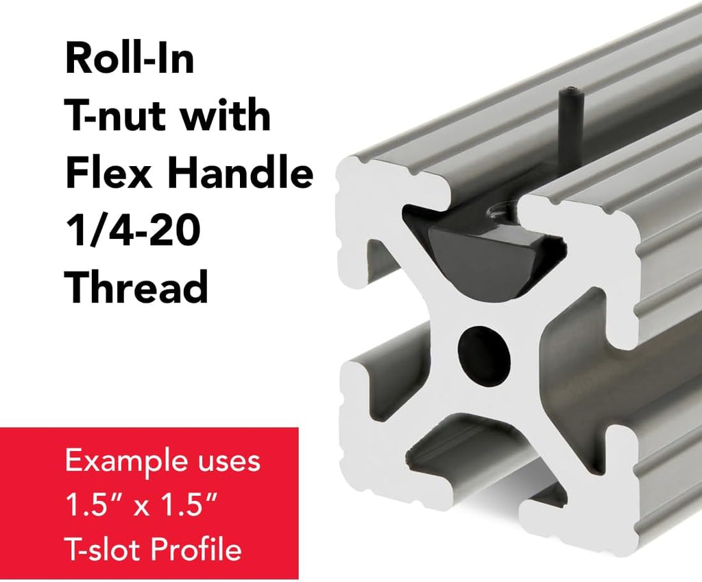 8020, 3283, 15 Series, 1/4-20 Steel Roll in T-Nut with Flex Handle - T Slot Accessories for T Slot 80/20 Aluminum Extrusion - Hardware Nuts (500 Pack)